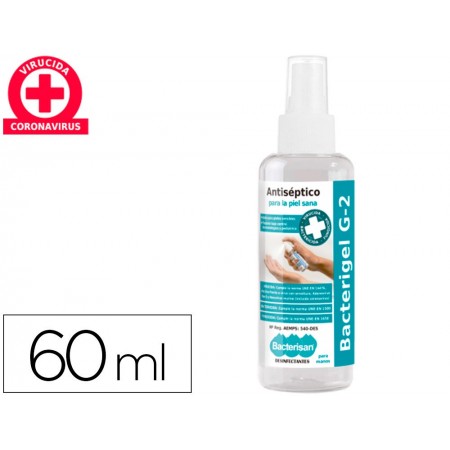 Gel hidroalcoholico antiseptico bacterigel g2 para manos limpia desinfecta sin aclarado spray de 60 ml