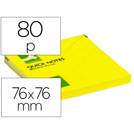 Bloc de notas adhesivas quita y pon q-connect 76x76 mm amarillo neon 80 hojas (Pack de 6 uds.)