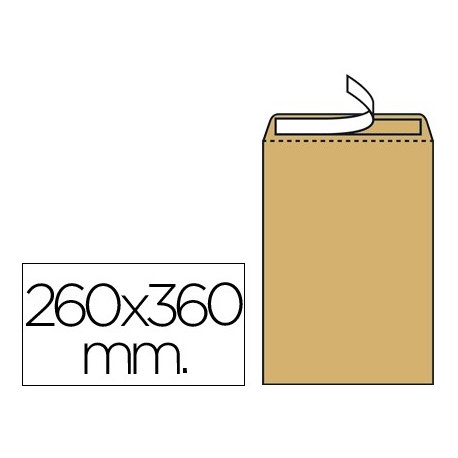 Sobre liderpapel bolsa n.12 kraft folio especial 260x360mm tira de silicona caja de 250 unidades