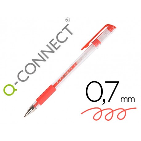 Boligrafo q-connect tinta gel rojo 0.7 mm sujecion de caucho (Pack de 10 uds.)