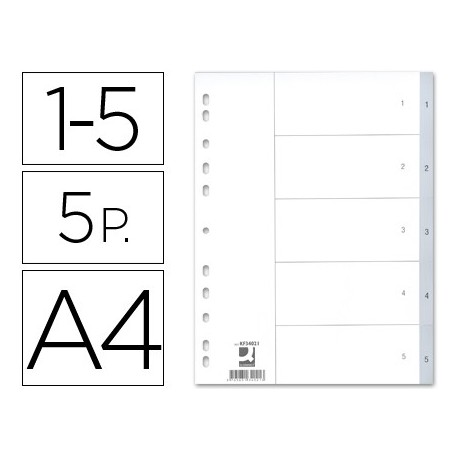 Separador numerico q-connect plastico 1-5 juego de 5 separadores din a4 -multitaladro