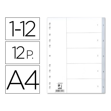 Separador numerico q-connect plastico 1-12 juego de 12 separadores din a4 -multitaladro