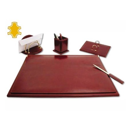 Escribania de sobremesa artesania de piel juego de 5 piezas 40x53,5x2,7 cm base de madera fabricada en ubrique