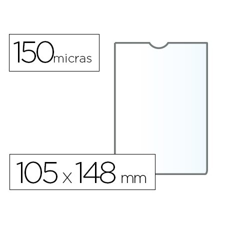 Funda portadocumento q-connect din a6 150 micras pvc transparente con uñero 105x148 mm (Pack de 25 uds.)