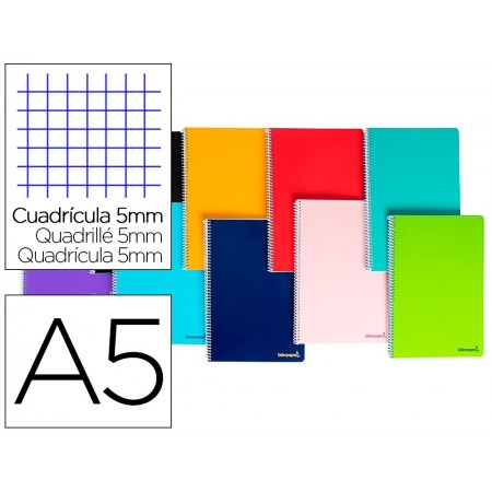 Cuaderno espiral liderpapel a5 micro smart tapa blanda 80h60gr cuadro 5mm 6 taladros colores surtidos