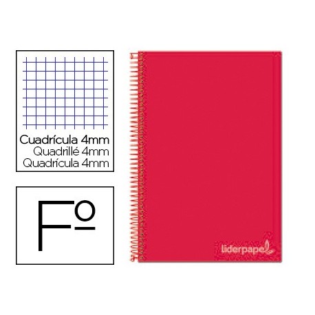 Cuaderno espiral liderpapel folio witty tapa dura 80h 75gr cuadro 4mm con margen color rojo (Pack de 5 uds.)