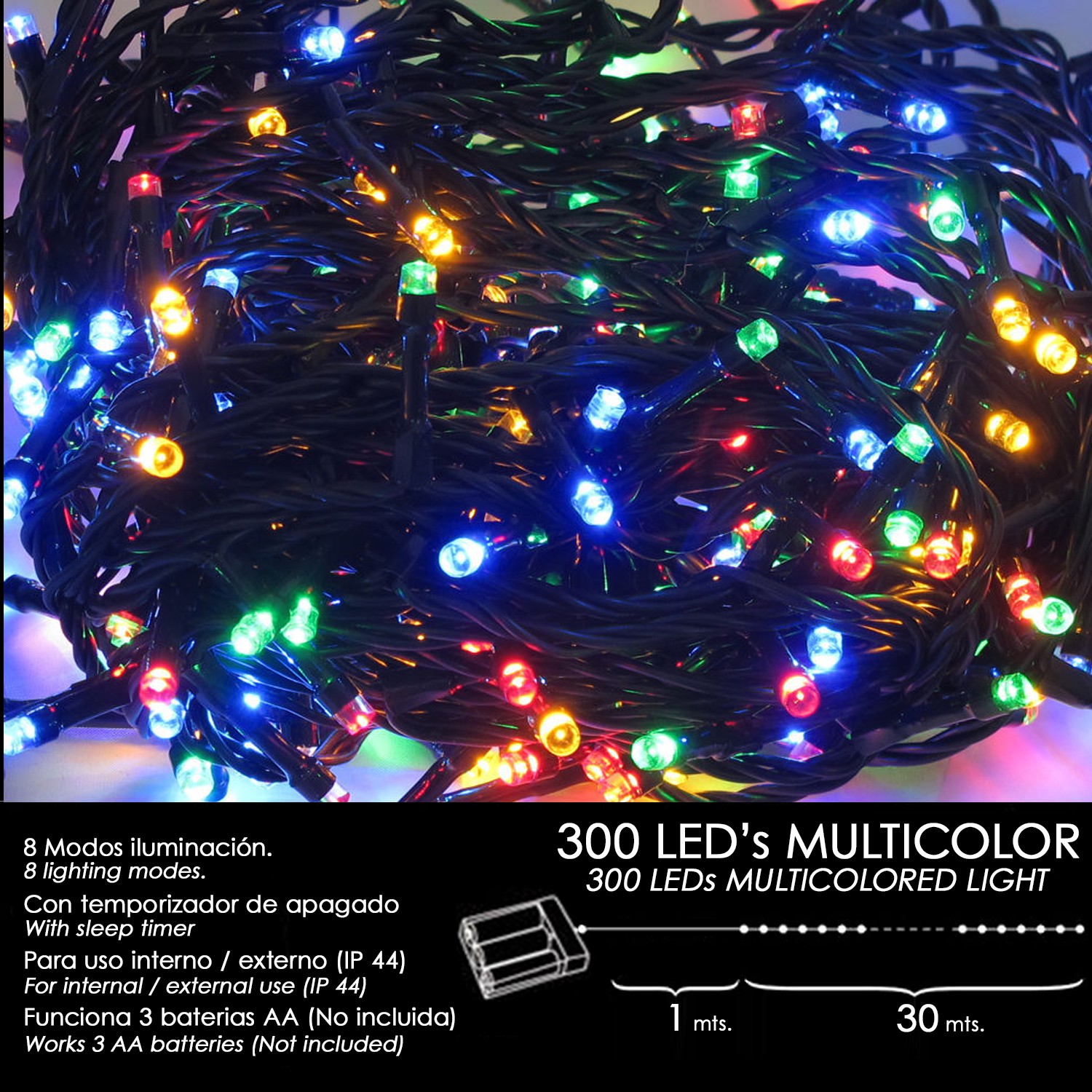 Luces Para Arboles De Navidad 100 Luces Multicolor Con 8 Modos Brillantes 