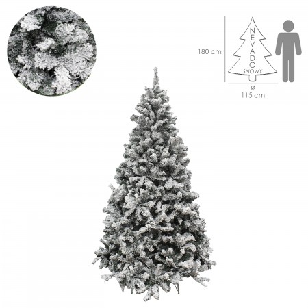 Árbol De Navidad Nevado de 180 cm. Con más de 758 Ramas en PVC. Abeto frondoso. Soporte metálico.