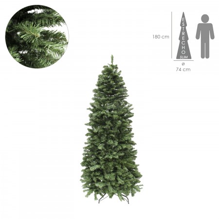 Árbol De Navidad Modelo Slim (Estrecho) de180 cm. Con más de 653 Ramas en PVC. Abeto frondoso. Soporte metálico.